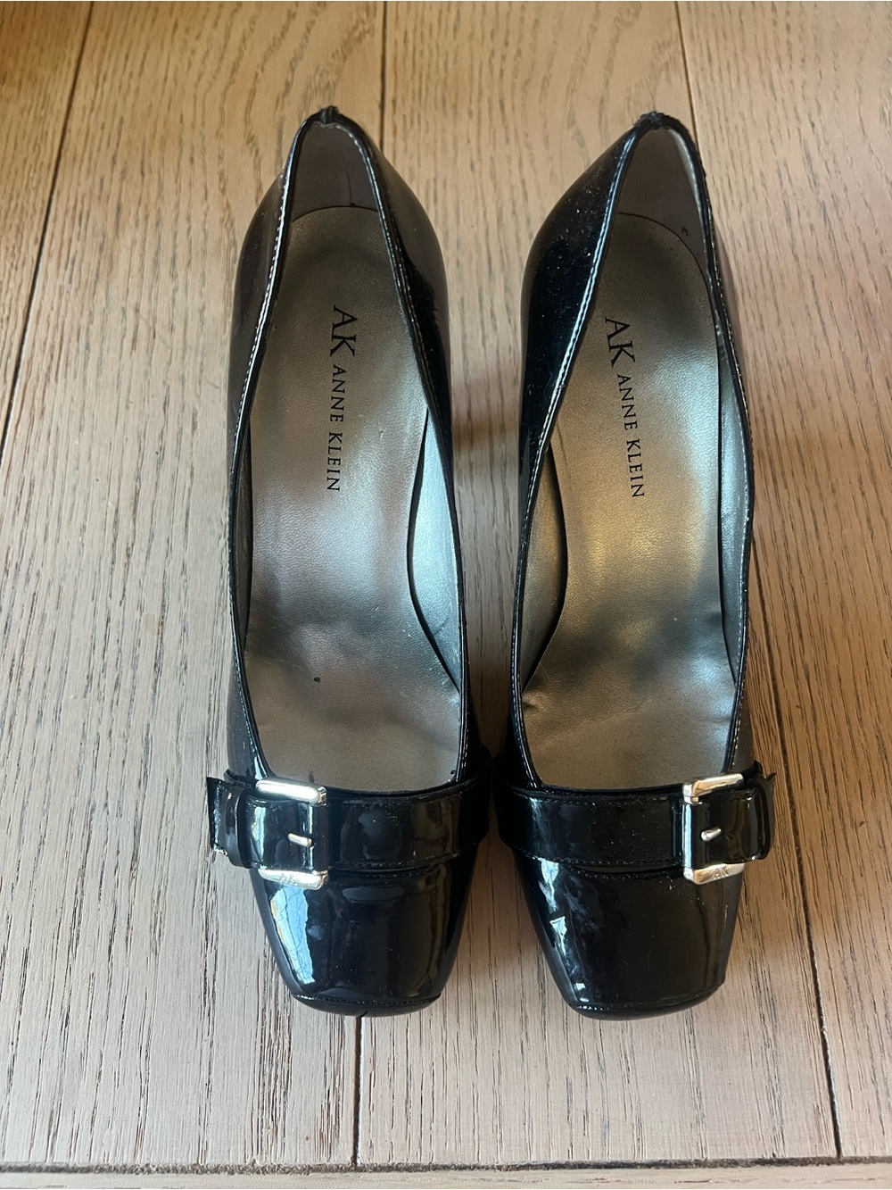 Anne Klein Black Patent Buckle Square Toe Pumps Size 7M